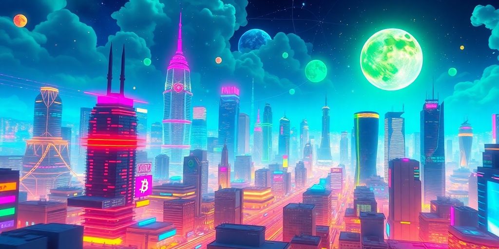 Futuristic cityscape with vibrant colors and energy.