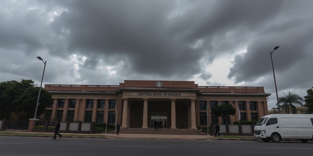 Central Bank of Nigeria building with security personnel present.