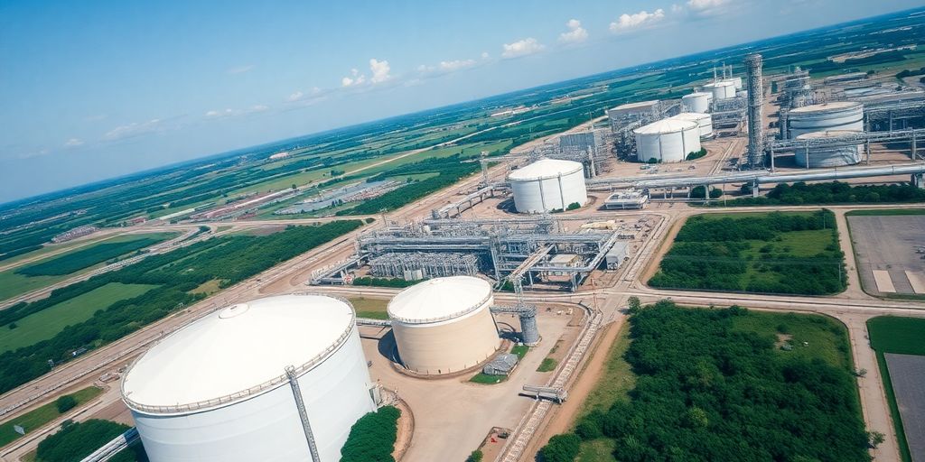 Aerial view of Dangote refinery with storage tanks and pipelines.