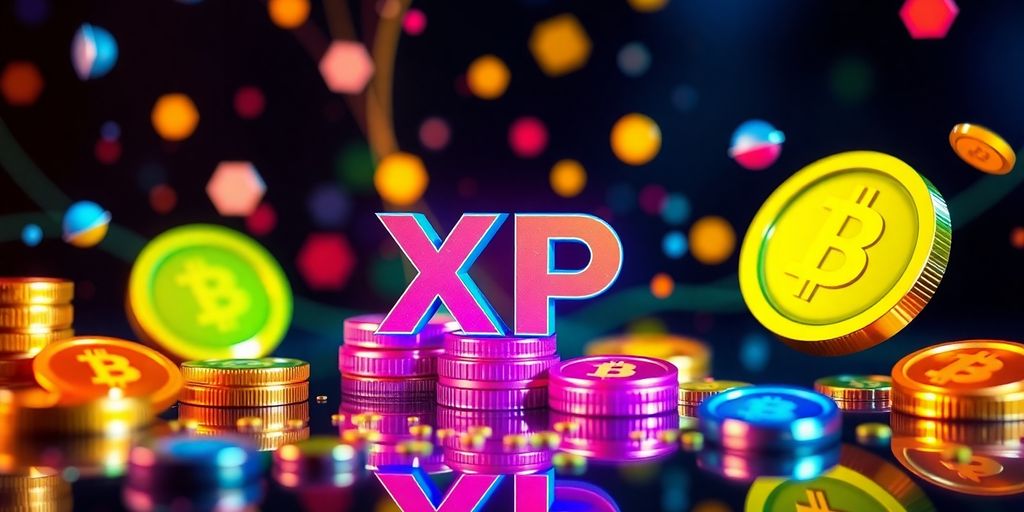 Colorful digital tokens representing DeBank's XP Points Program.