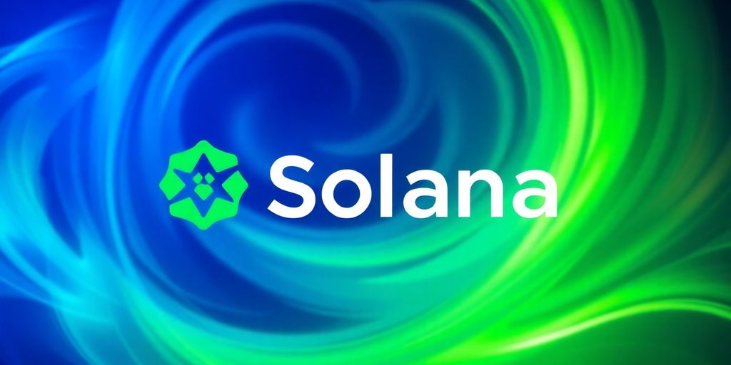 Solana logo with colorful swirling background.