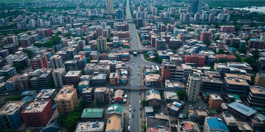 Aerial view of Nigeria showcasing urban wealth and poverty.