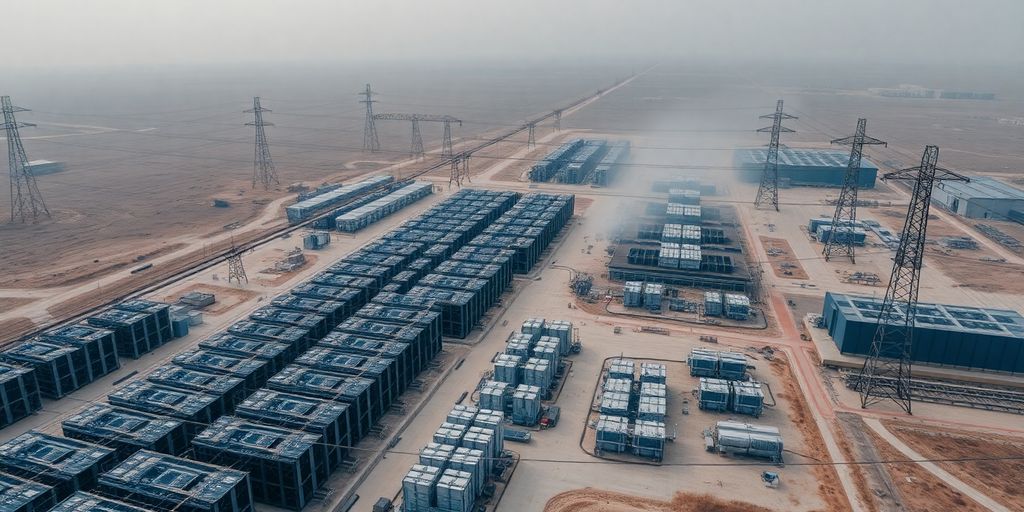 Aerial view of industrial crypto mining facility in China.