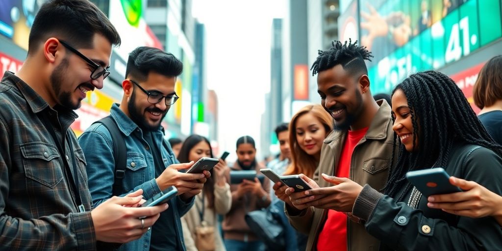 People engaging in cryptocurrency transactions in a city setting.