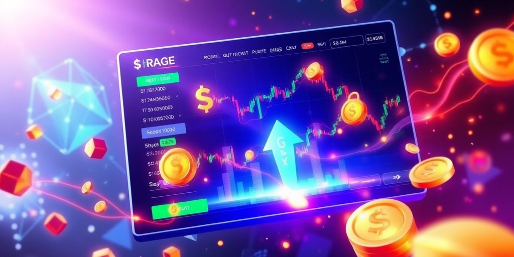 Colorful trading platform with dynamic points system elements.