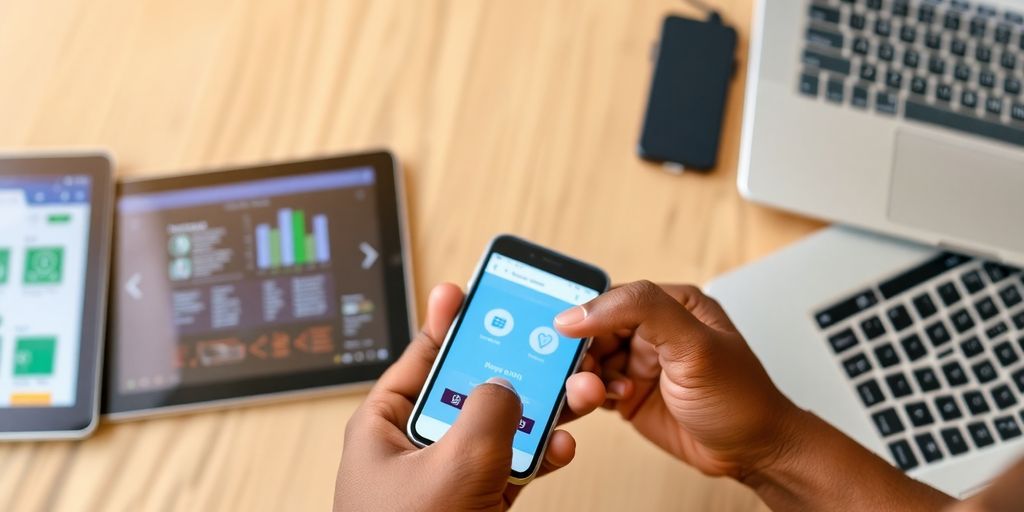 Person using smartphone for digital banking in Nigeria.