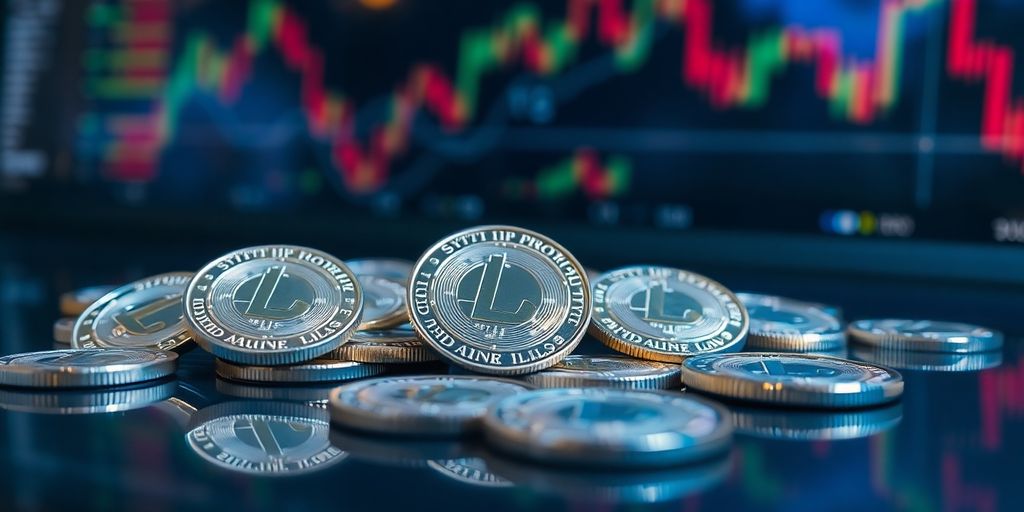 Photograph of LUNA coins on a trading desk.