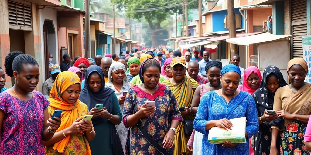 People in Nigeria engaging in financial activities outdoors.