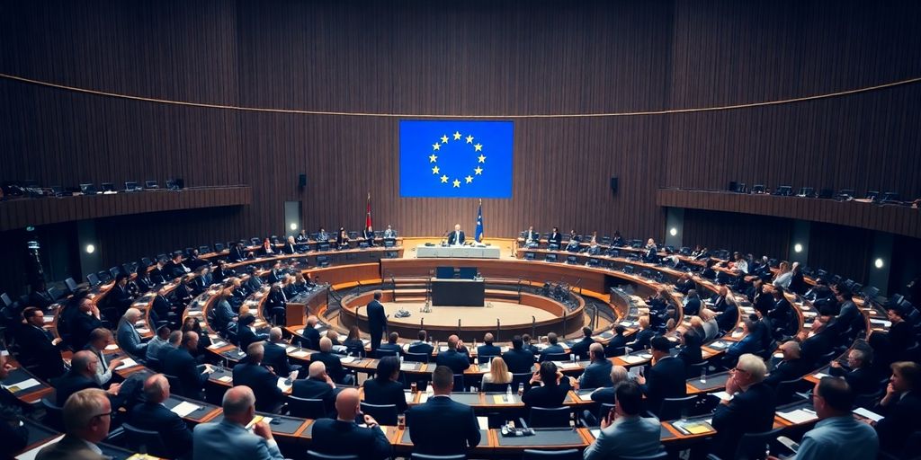 Members of European Parliament discussing cryptocurrency regulations.