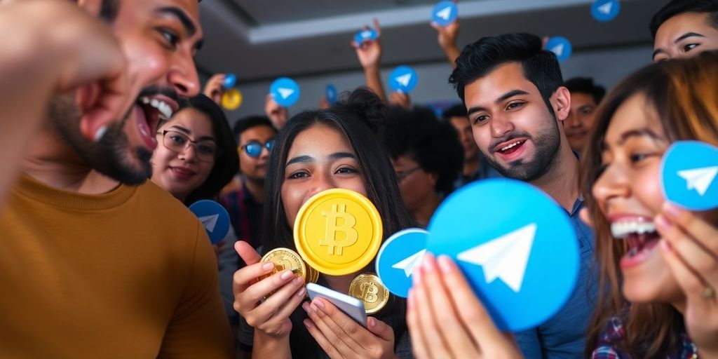 Participants excitedly engaging in a Telegram airdrop event.