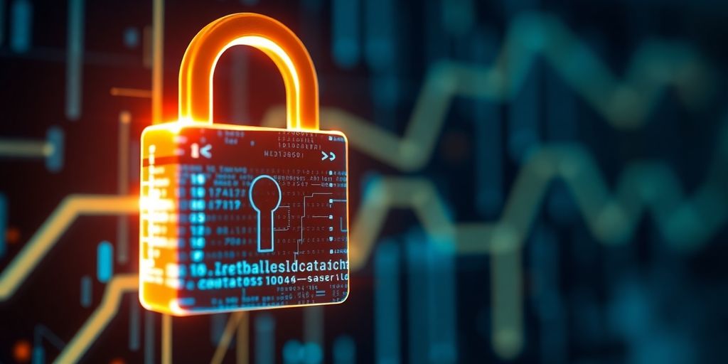 Digital lock over blockchain, representing smart contract security.